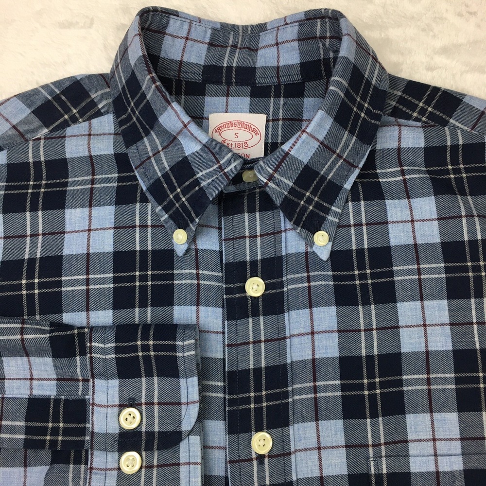 Brooks Brothers Shirt Mens Small Blue Plaid Madison Long Sleeves